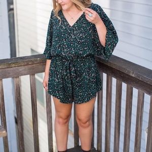 Forest Green Cheetah Print Bat Sleeve Romper